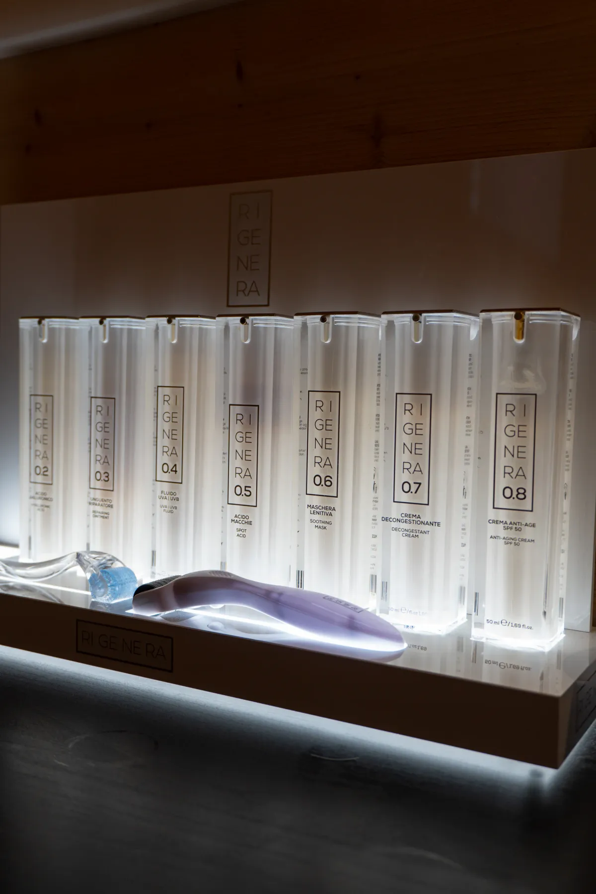Esposizione di cosmetici nel centro estetico La Bellart