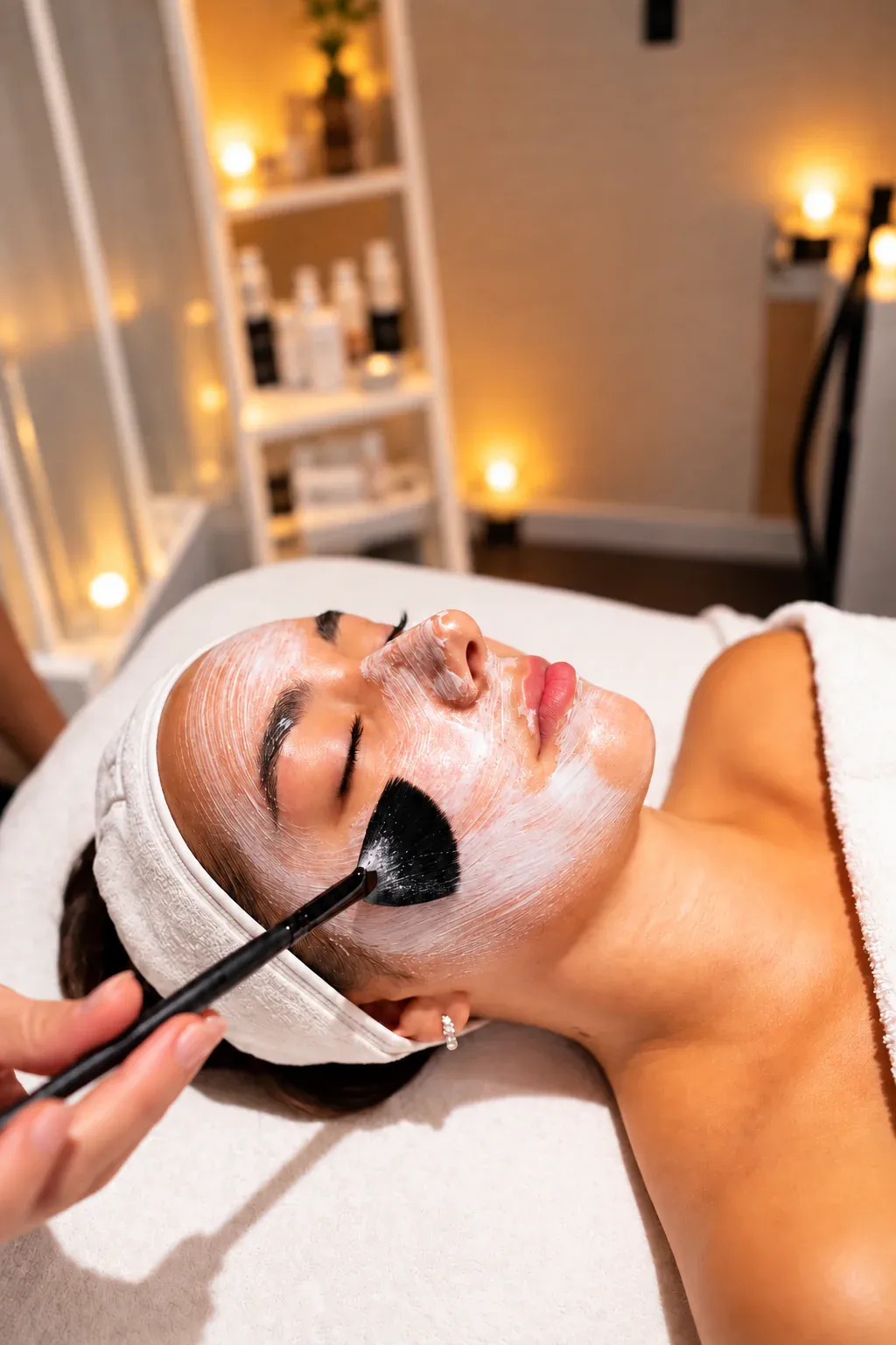Applicazione di un cosmetico sul viso con un pennello presso La Bellart